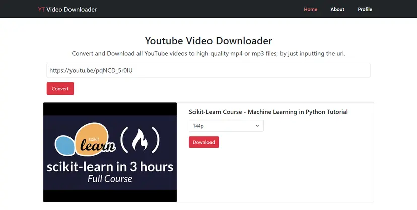 YouTube Video Downloader - Web Dev Project Preview